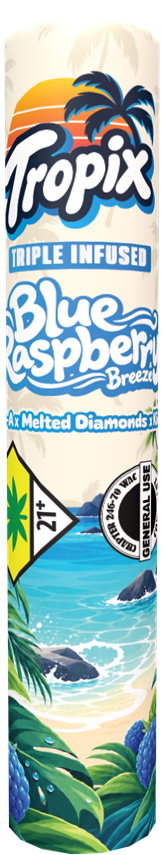 Tropix Blue Raspberry Breeze Triple Infused Pre-Roll packaging